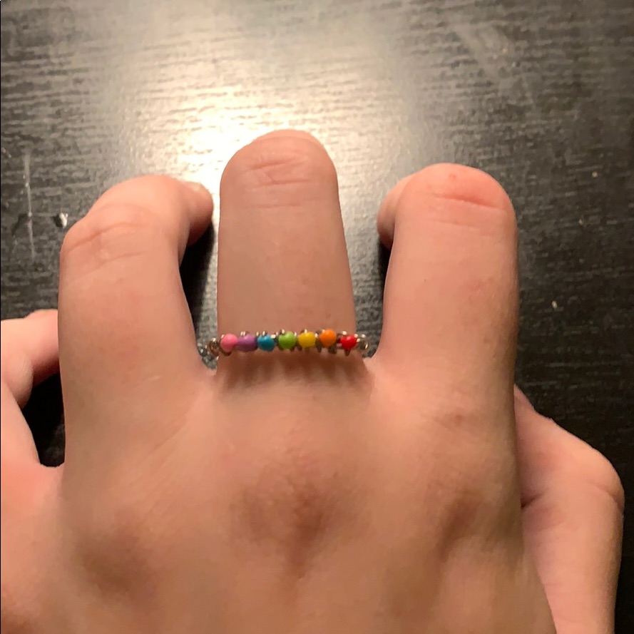 Handmade Rainbow Beaded Ring Silver Wire 7$